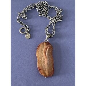 Simply Charming Stampin Up Necklace Agate Pendant Stunning Silver Tone 18"